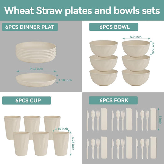 42PCS Wheat Straw Dinnerware Set β Unbreakable, Microwave-Safe & Reusable